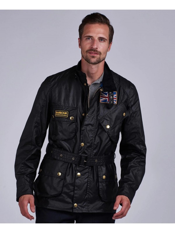 Barbour International Union Jack Wax Jacket In Black